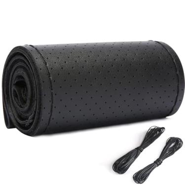 Imagem de Capa de couro bovino para volante de carro, caminhões grandes, ônibus grandes, 43,5 a 45,7 cm, ponto universal no envoltório, faça você mesmo com agulha e linha (perfurado preto, 2GG)