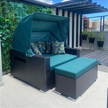 Imagem de Sofá Chaise Modelo Concha com Toldo e Puff em Fibra Sintética e Alumín