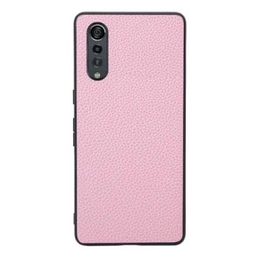 Imagem de Capas Compatível com LG Velvet,Design de grão levantado de superfície,Proteção contra queda,Anti impressão digital,Anti arranhões,Aparência de couro de imitação de plástico macio-Pink