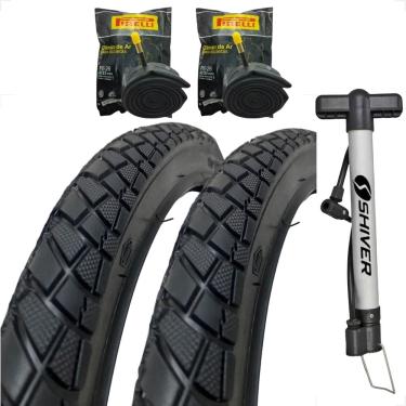 Imagem de PAR Pneu Bicicleta Shiver tipo praieiro Aro 26 X 2.125 Caloi tropical + PAR Camara pirelli + Bomba