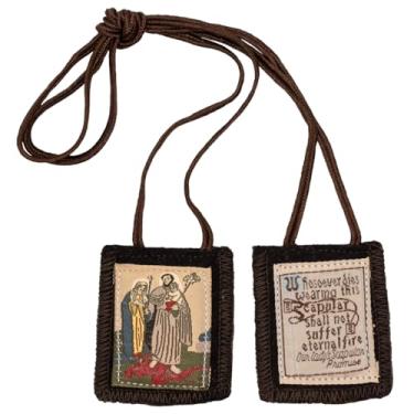 Imagem de Colar escapulário de lã marrom da Sagrada Família | Jesus, Maria e José e a promessa escapulária de Nossa Senhora | Ótimo presente religioso para a primeira comunhão e confirmação