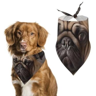 Imagem de Cachecol de poliéster triângulo estampado animal de estimação Pug Dog - Tamanho único (70 x 30 cm)