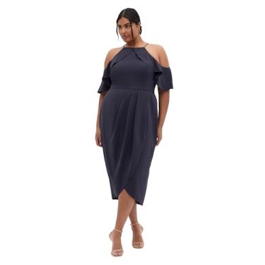 Imagem de City Chic Vestido feminino plus size - Love Siren Ruffle Shoulder, Azul marino, 25 Plus Size