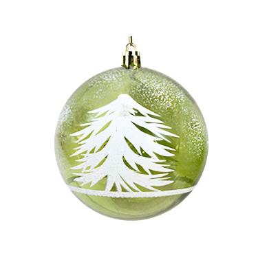 Imagem de Bola de Natal Verde Decorada Translúcida Pinheiro Nevado 10cm - Magizi