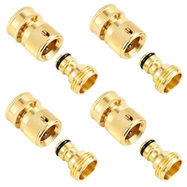 Imagem de Conector rápido de mangueira de jardim, latão sólido resistente, encaixe de rosca de 3/10.2 cm, mangueira de água sem vazamento (pacote com 4)