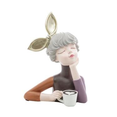 Imagem de Figura 29cm decorativa de resina Boneca com xícara Wolff - 61488
