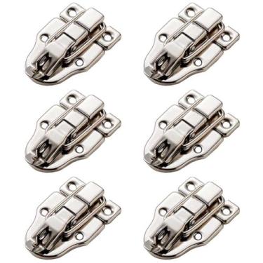 Imagem de 6 peças de trinco de metal com bico de pato, caixa vintage, fecho decorativo com orifício de cadeado para armário, caixa de madeira, caixa de joias, mala (prata)