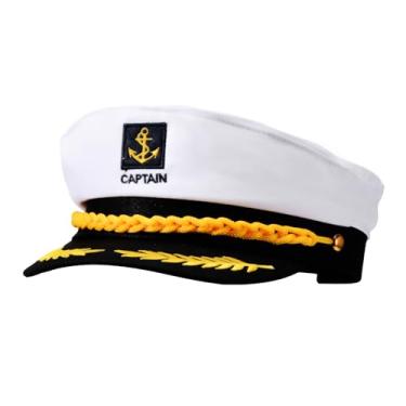 Imagem de Chapéu de capitão de iate – Chapéu de marinheiro azul marinho premium para homens e mulheres – Boné clássico de capitães estilo iate rock para festas temáticas náuticas, acessórios de fantasia de