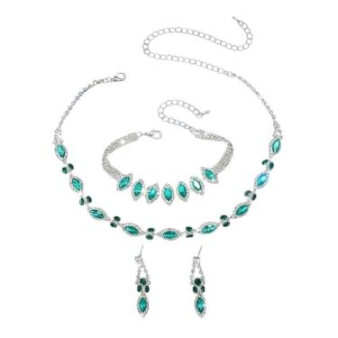Imagem de Conjunto Colar Brinco Pulseira Choker Gargantilha Folha Zircônia Cúbica Verde Esmeralda Vermelho - Festa Formatura Debutante - Presente Noiva Namorada Mãe - Delicado Brilhante (Verde Esmeralda)