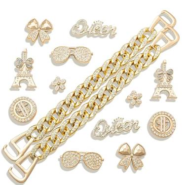 Imagem de Pingentes de sapatos brilhantes, correntes douradas para sandálias de tamanco, pingentes de luxo para sapatos