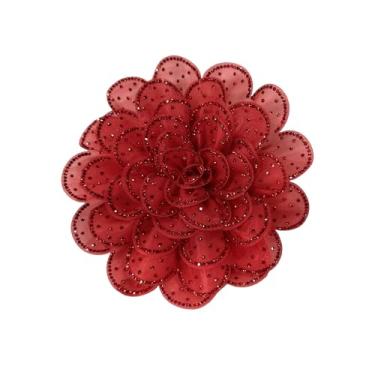 Imagem de Broche grande de flor de camélia de strass para mulheres moda tecido cristal broches florais broche para vestidos acessórios de terno joias boutonniere corsage festa de casamento 140 mm, Large, Latão