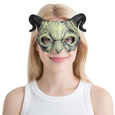 Imagem de STOBOK Máscara assustadora de Halloween do demônio, de terror e meio rosto, fantasia de cosplay de monstro de chifre assustador para cosplay de Halloween, Bege, Size 1