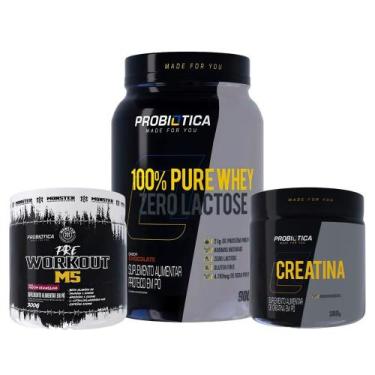 Imagem de Kit Suplementos 100% Pure Whey Zero Lactose 900g + Pré Treino M5 + Cre