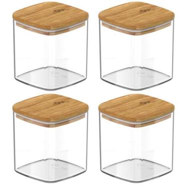 Imagem de Kit 4 Potes Acrilico Tampa Bambu Hermetico 150ml P/ Temperos - Ou