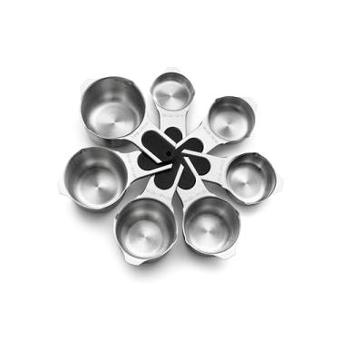 Imagem de Spring Chef Copos de medição magnéticos de aço inoxidável, utensílios de cozinha com marcações fáceis de ler para medir ingredientes secos ou líquidos, conjunto de 7, preto