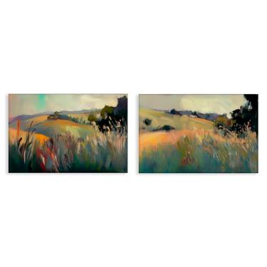 Imagem de Stupell Industries Conjunto de arte de parede em tela de 2 peças Tranquil Plains Hillside por Elara Yasna, 40 x 61 cm