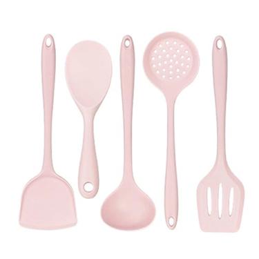 Imagem de Colher de sopa, utensílios de cozinha, espátula resistente ao calor com ranhura de silicone de grau alimentício, 5 peças/conjunto de utensílios de cozinha para cozinhar