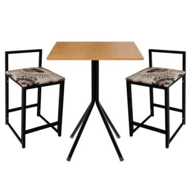 Imagem de Conj 2 Banqueta + Mesa Bistrô Tampo Mel Baixa Quadrada Modelo Confortável Industrial Cozinhas Bares(FLORAL)