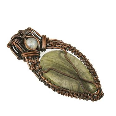 Imagem de Impressionante colar com pingente de várias pedras preciosas embrulhado em fio de cobre feito à mão 50,8 cm - perfeito para conexão espiritual e intuição, Gema, Pedra da lua