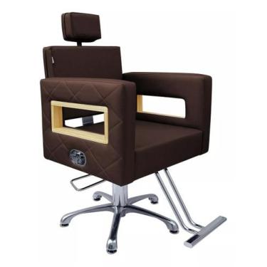 Imagem de Cadeira Berlin Reclinável Hidráulica estrela Salão Estofado Marrom - m