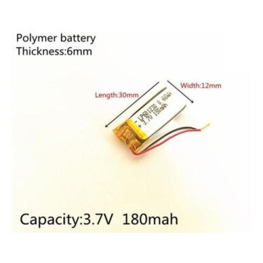 Imagem de Bateria 3.7v 180 Mah 6mm X12mm X30mm 2 Fios 601230 - bgb