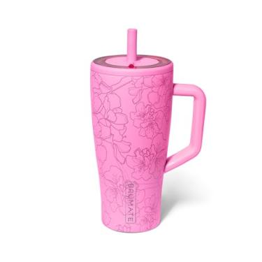 Imagem de Copo térmico BrüMate Era de 900 ml com alça e canudo | copo 100% à prova de vazamento com tampa e canudo | feito de aço inoxidável | base compatível com porta-copos | 900 ml (flor de cerejeira