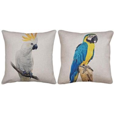 Imagem de Kit 2 Capas Linho Almofada Aves Cacatua Arara Canindé 43x43 - M3 Decor