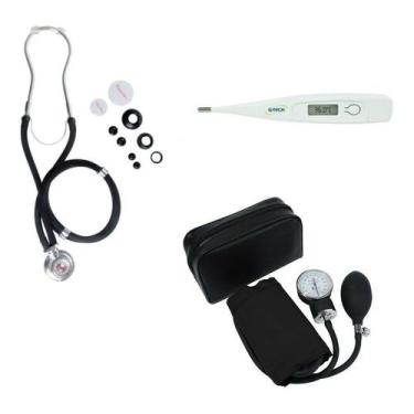 Imagem de Kit Enfermagem Esfigmomanometro + Esteto Duplo + Termometro - Premium,
