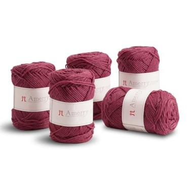 Imagem de Conjunto de 5 novelos Hamanaka Amerry, peso médio, 70% lã merino da Nova Zelândia, 30% mistura acrílica, fio macio e fácil de tricotar para tricô e crochê, feito no Japão (Col. 26)