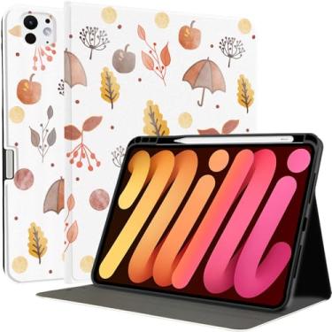 Imagem de MAYCARI Capa para iPad Pro (M4) 2024 2024 11 polegadas com suporte para lápis feita à mão para iPad Pro 5ª geração, capa rígida protetora para iPad Pro de outono de grão fino com despertar/hibernar