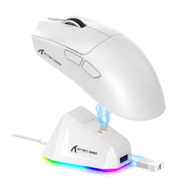 Imagem de ATTACK SHARK X11 Mouse sem fio leve, 62g, RGB, conexão tri-modo (2.4G/USB-C/BT), 22K DPI, sensor PAW3311, 5 botões programáveis, base de carregamento RGB, compatível com PC/Mac-Branco