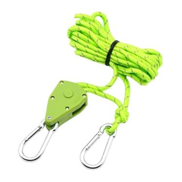 Imagem de harayaa Corda de suspensão com catraca, leve, 12 pés, linha de sustentação reflexiva com polia para toldo, tendas, camping, luz de cultivo, gazebo, Verde