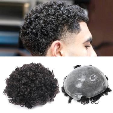 Imagem de lumeng Toupee masculina cacheado barril torcido trançado peruca afro para homem negro 100% cabelo humano kinky 15 mm Curl Mens Dread Wig 360 perucas falsas reais 1B # off sistema de cabelo preto PU