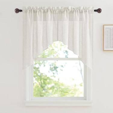 Imagem de Cortinas de cobertura de janela RYB HOME Linen Sheer 36x36cm 2 painéis