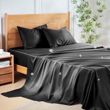 Imagem de MR&HM Conjunto de lençóis California King, lençóis refrescantes de 4 peças, rayon misto derivado de bambu, macio, sedoso e respirável, bolso profundo de 38 cm com tiras elásticas, hotel luxuoso para