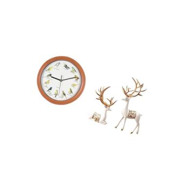 Imagem de IEUDNS Relógio de Parede com Pássaro Canoro, Estátuas de Rena Europeias, Artesanato Colecionável, Escultura de Amante de Veados, Relógios de Parede Decorativ