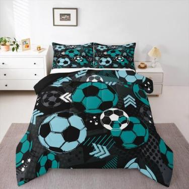 Imagem de Conjunto de edredom jejeloiu Boys Soccer Queen Size para crianças