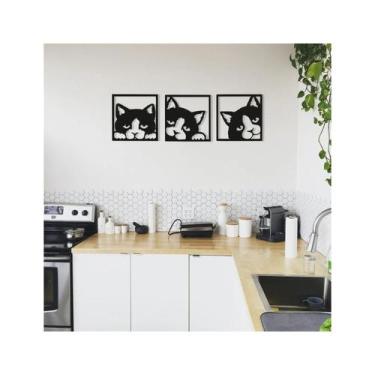 Imagem de Pinturas Lucky Cats 20 cm x 20 cm Pacote de 3 madeira MDF de 3 mm - Li
