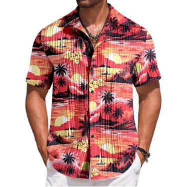 Imagem de Camisa masculina COOFANDY com estampa floral havaiana de manga curta