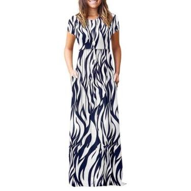 Imagem de Vestido longo AUSELILY feminino de manga curta, solto, liso, casual