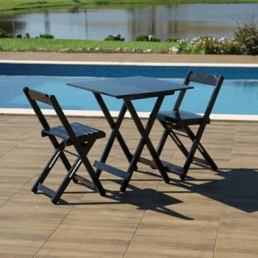 Imagem de Conjunto de Mesa Dobrável 70x70 com 2 Cadeiras em Madeira Preta - Móveis Britz