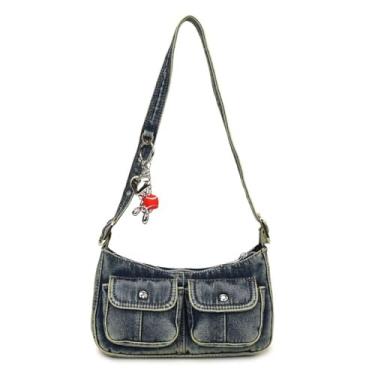 Imagem de zaoalife Bolsa jeans retrô, bolsa de ombro estilo casual, bolsa de axila com vários bolsos