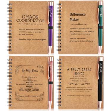 Imagem de Sayglossy 4 conjuntos de presentes de agradecimento para cadernos líder chefe canetas esferográficas mini espiral diário inspirador presente para mulheres, homens e servidores, gerente de escritório