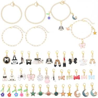 Imagem de SOFPLATE Kit de 1 caixa de berloques sortidos com clipe de aço inoxidável, clipe de papel, corrente de liga, lua, vidro, laço, argila, polímero, conjunto de pingentes, para fazer joias femininas