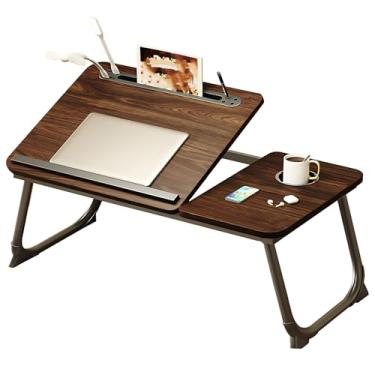 Imagem de Suporte de laptop ajustável para cama, mesa de colo, mesa portátil para laptop com copo e compartimento para cartão para tablet, com design defletor para evitar que itens caiam, adequado para estudar