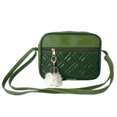 Imagem de Bolsa Feminina Alça Transversal Tira Colo Estampa Moderna Com Pompom(Verde Militar)