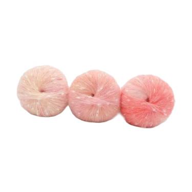 Imagem de IEUDNS 3 peças de fios de tricô para tecelagem, fios leves, macios e elásticos para crochê, para suéteres, xales, cachecóis, luvas, cobertores, Conjunto Rosa
