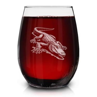 Imagem de Taça de vinho de crocodilo vintage gravada sem haste - presente temático de vida selvagem - presentes de aniversário exclusivos para amigos e familiares - presente para amantes de crocodilos - taça de