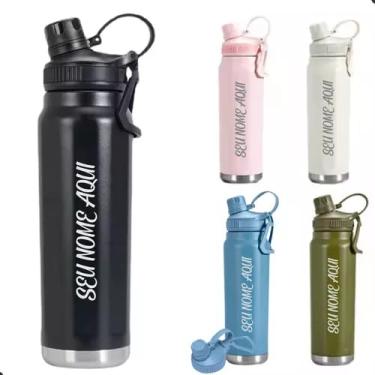 Imagem de Garrafa Térmica 800ml Personalizada – Logo, Nome ou Time – Inox com Tampa e Canudo para Academia, Viagens e Escritório