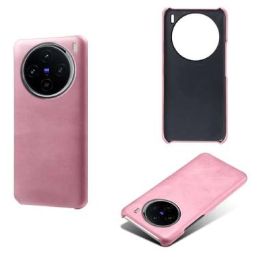 Imagem de Capa para vivo X100,Proteção contra quedas,Casca de volta de cor sólida simples,Design de couro de imitação de plástico-Pink